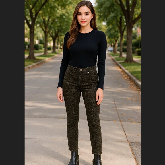 AG x Anthropologie Stevie Velvet Paisley Jeans 26 Ankle Slim High Rise Straight - Picture 1 of 14